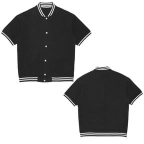 Miutii Men's Varsity Baseball Jacket Short Sleeve Casual Jacket Lightweight Press Bomber Jacket Black M