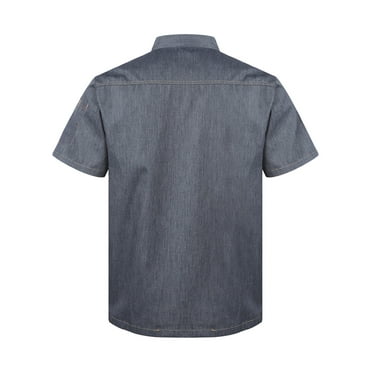 Miutii Mens Womens Unisex Kitchen Work Uniform Short&Long Chef Coat Restaurant Kicten Cooking Jacket Gray Short Sleeve M