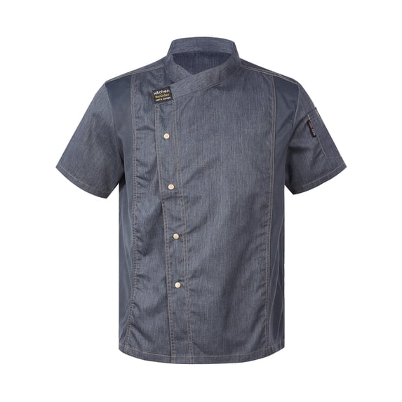 Miutii Mens Womens Unisex Kitchen Work Uniform Short&Long Chef Coat Restaurant Kicten Cooking Jacket Gray Short Sleeve XL