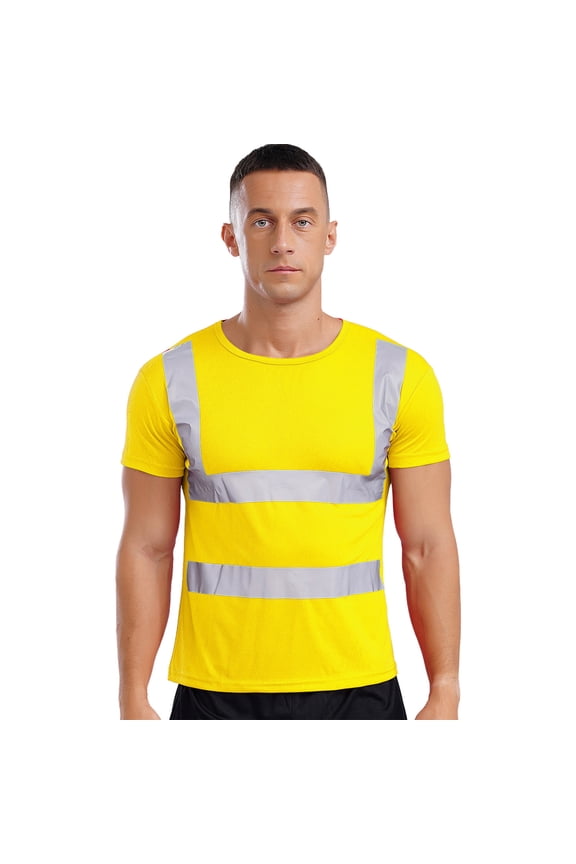 Mens Yellow Hi Vis T Shirt High Visibility Reflective Safety T-shirt High Visibility Safety Yellow L