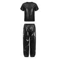 thumbnail image 1 of Miutii Modern Jazz Hip Hop Dance Outfit for Kids Boys Girls Shiny Metallic Short Sleeve T-Shirts with Pants Set Black 15-16, 1 of 7