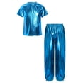 thumbnail image 1 of Miutii Modern Jazz Hip Hop Dance Outfit for Kids Boys Girls Shiny Metallic Short Sleeve T-Shirts with Pants Set Light Blue 7-8, 1 of 5