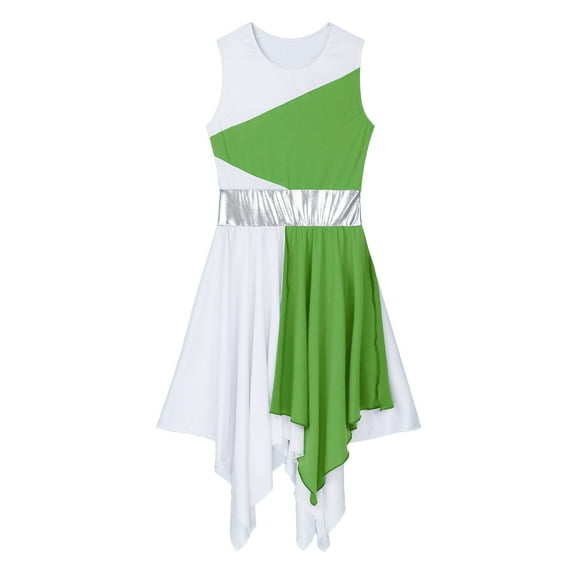 Miutii Mommy and Me Asymmetrical Praise Dance Tunic Dress Color Block Liturgical Dancewear Light Green XL