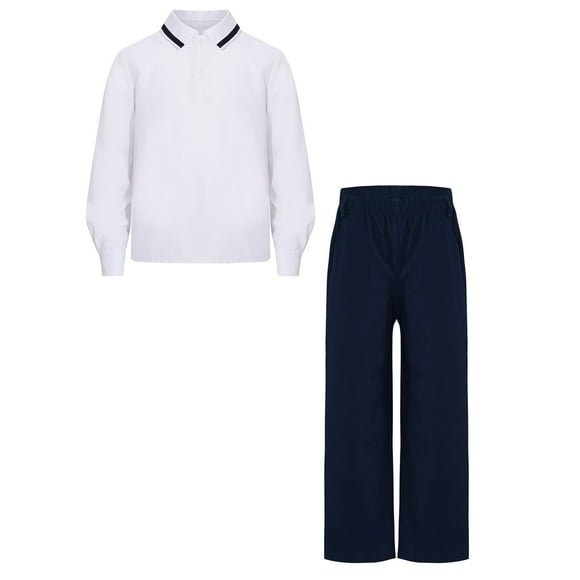 School Uniform Outfits for Unisex Turn Down Collar Long Sleeve Pullover with Pant Casual Baseball Paly Tracksuit Navy Blue 12