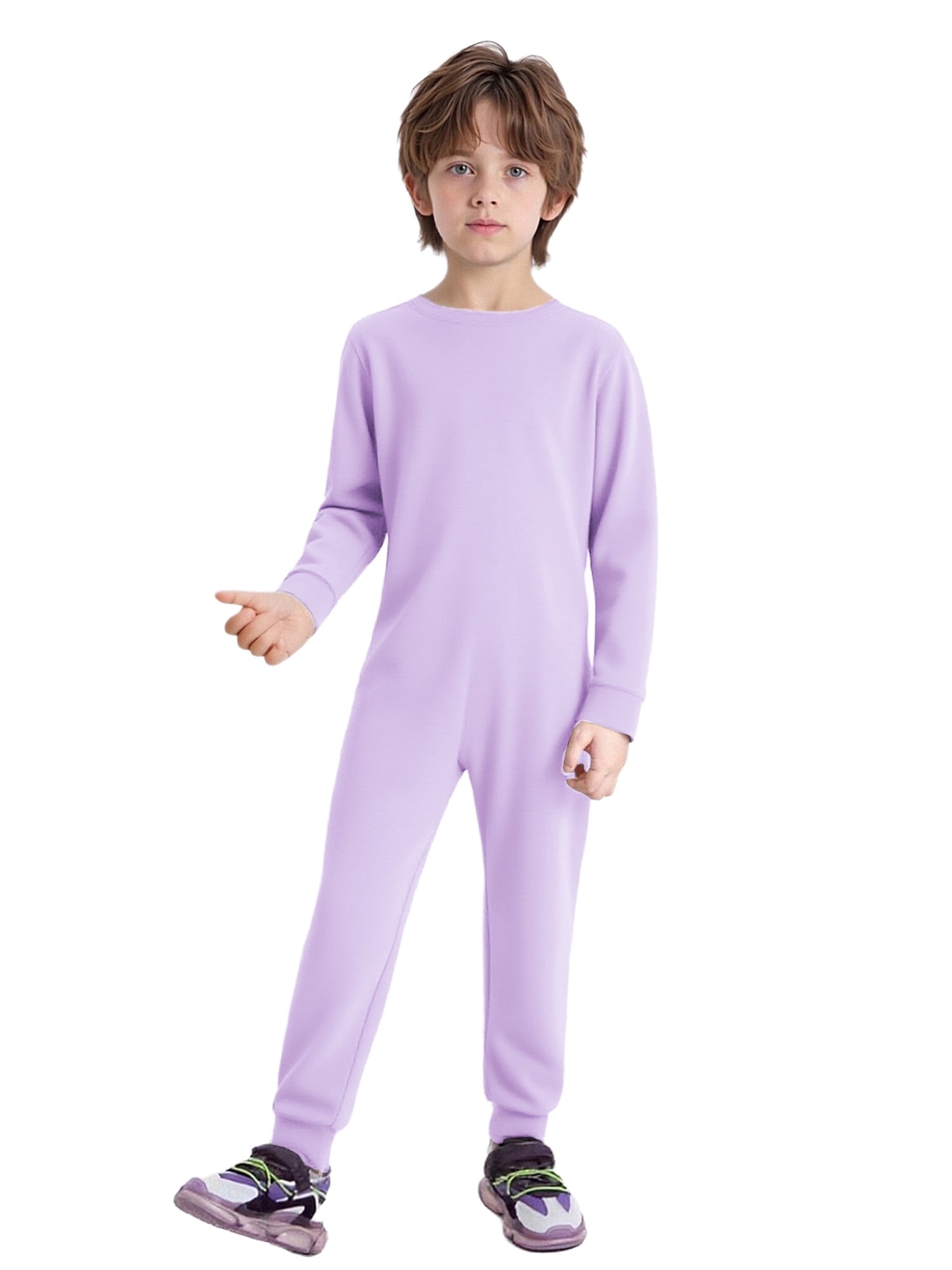 Miutii Unisex Girls Boys One-piece Jumpsuit Full Body Romper Special Needs Adaptive Clothes 6-16 Years Lavender 14