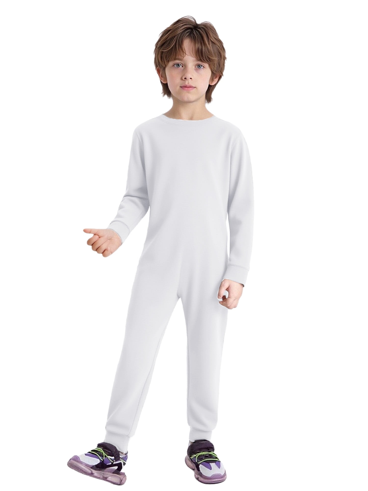 Miutii Unisex Girls Boys One-piece Jumpsuit Full Body Romper Special Needs Adaptive Clothes 6-16 Years White 14