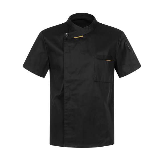 Miutii Unisex Men Women Chef Coat Solid Classical Chef Jacket Cook Outfit Hotel Restaurant Uniform Black Short Sleeve XL