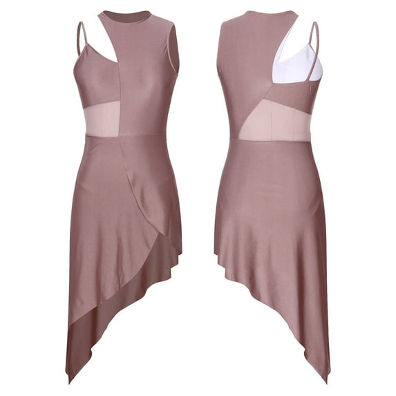 Miutii Women Elegant Sleeveless Cutout Lyrical Modern Contemporary Dress Mesh Patchwork Latin Brown S