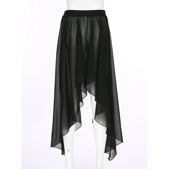 Miutii Women High Low Flowy Asymmetrical Sheer Chiffon Lyrical Ballet Dance Skirt Performance Costume Black One Size