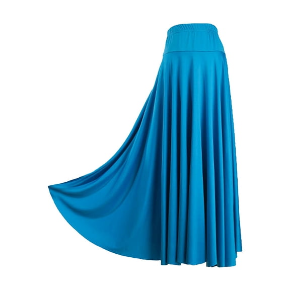 Miutii Women Long Full Skirts Solid Color Pleated Skirts High Waist Dance Skirts for Stage Sky Blue L