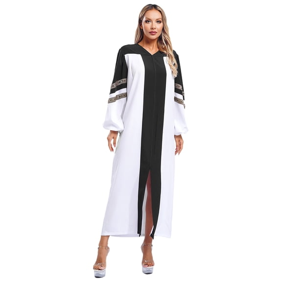 Miutii Women Long Sleeve Front Zip Clergy Robe Choir Robes Pulpit Pastor Robe Liturgical Vestment Black M
