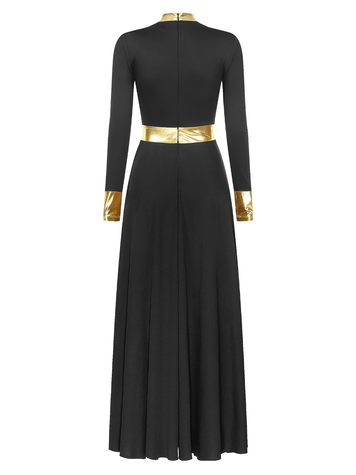 Miutii Women Metallic Gold Liturgical Praise Dance Dress Long Sleeve