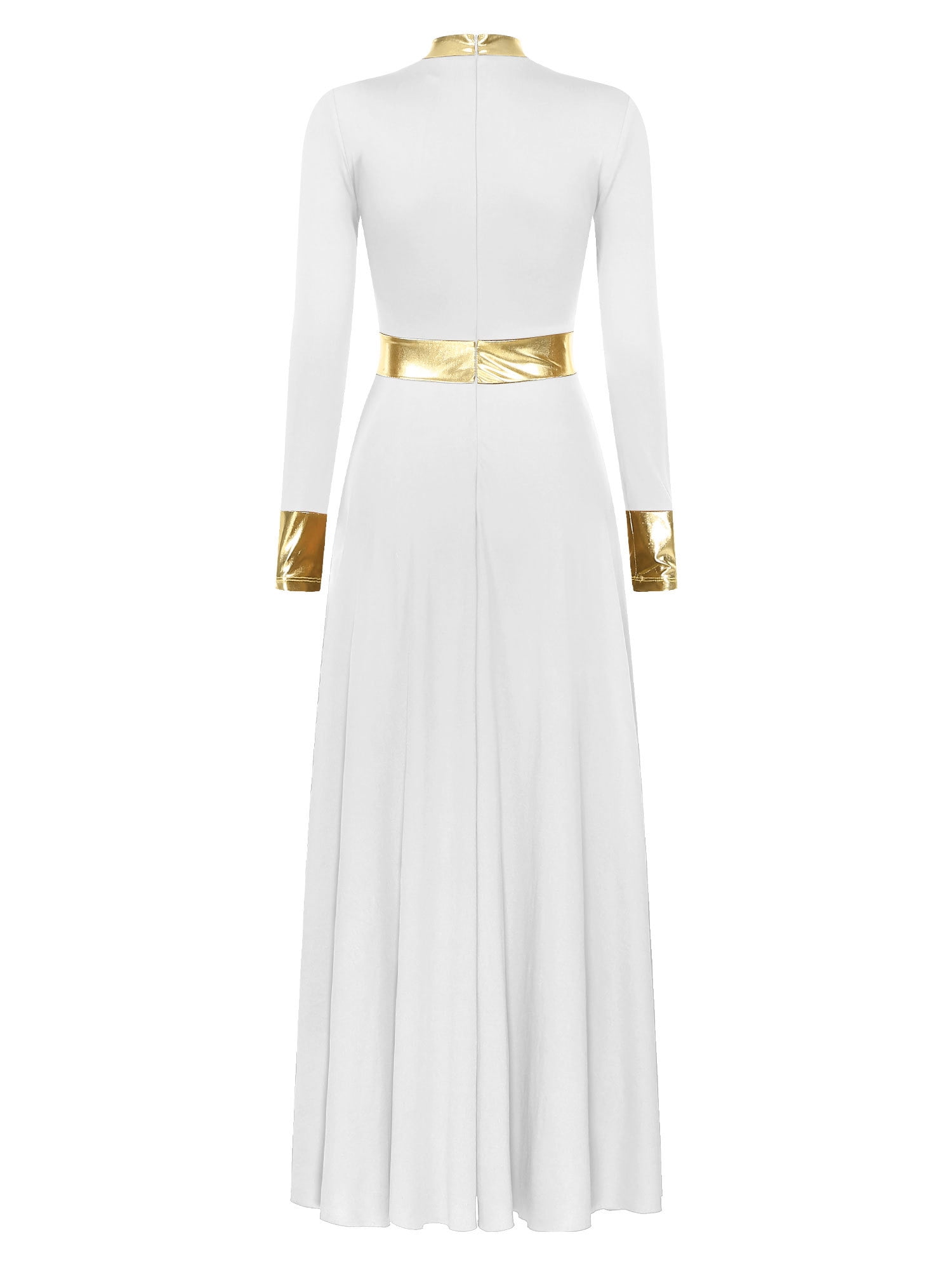 Miutii Women Metallic Gold Liturgical Praise Dance Dress Long Sleeve  Lyrical Dancewear Church Worship White XXL - Walmart.com