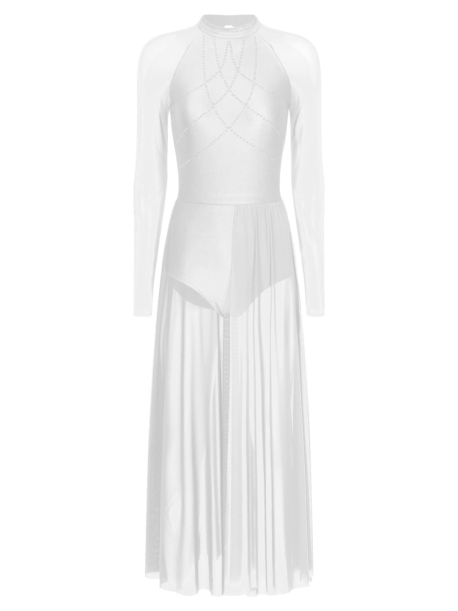 white studded long sleeve dress Astonish | White Long-Sleeve Embellished Square-Neck Mini Dress With Volume Skirt