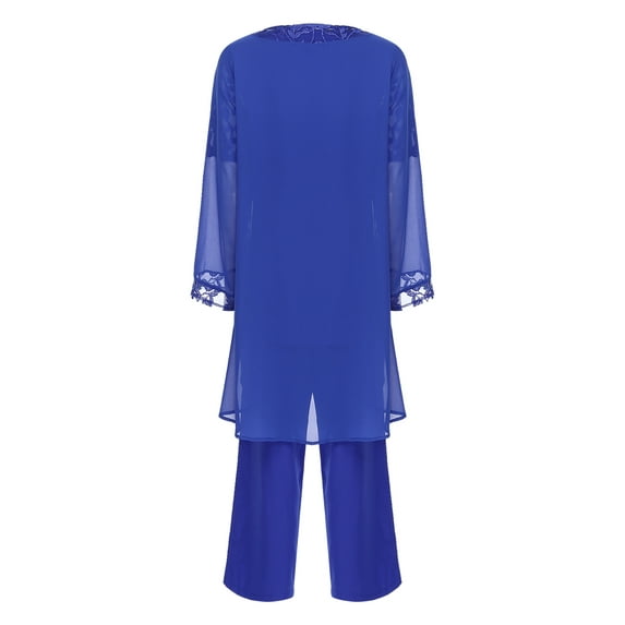 Miutii Women's 3 Pieces Mother of The Bride Dress Pant Suits with Jacket for Cocktail Party Formal Blue 3XL