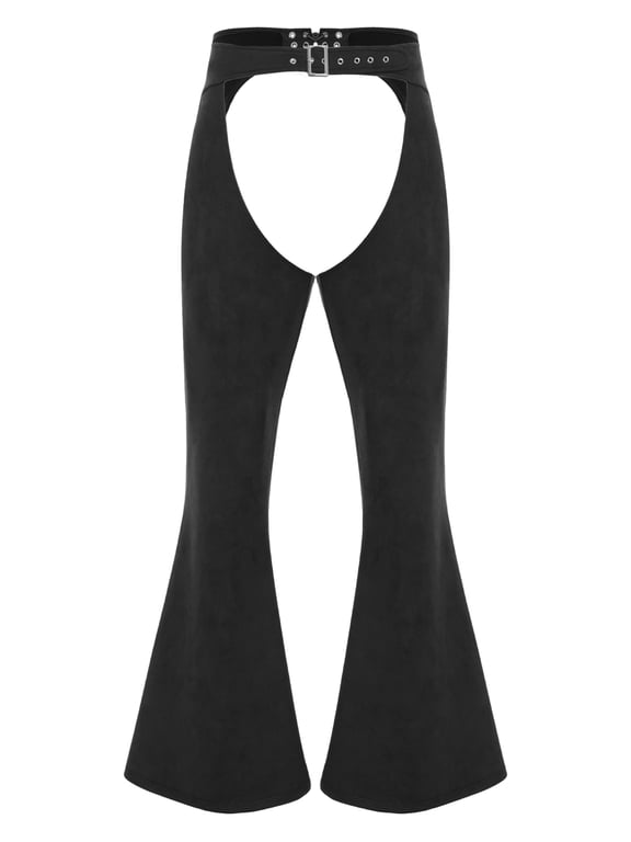 Women's Mens Faux Suede Cowgirl Cowboys Pants Adjustable Waist Motorcycle Trousers Role Playing Black M