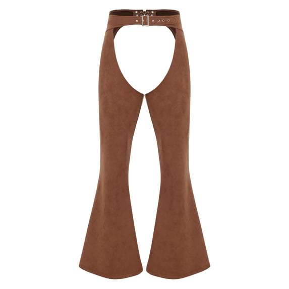 Miutii Women's Mens Faux Suede Cowgirl Cowboys Pants Adjustable Waist Motorcycle Trousers Role Playing Brown M