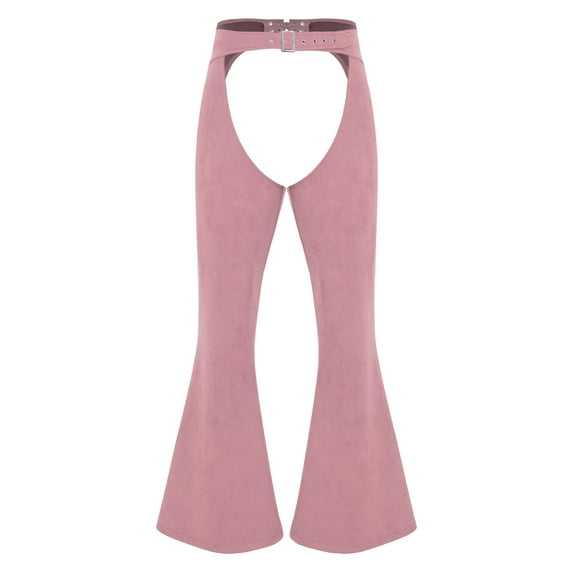 Miutii Women's Mens Faux Suede Cowgirl Cowboys Pants Adjustable Waist Motorcycle Trousers Role Playing Pink XL