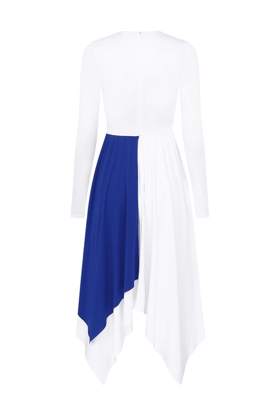 Women's Metallic Gold Color Block Liturgical Praise Dance Dresses Christian Church Robe Blue L