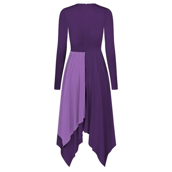 Miutii Women's Metallic Gold Color Block Liturgical Praise Dance Dresses Christian Church Robe Purple M