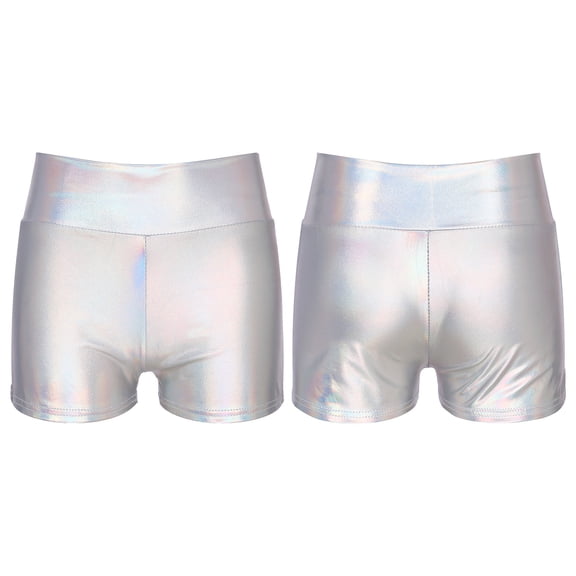 Miutii Women's Shiny Metallic Wetlook Jazz Hip Hop Dance Shorts Rave Festival Fancy Dress Booty Silver B M