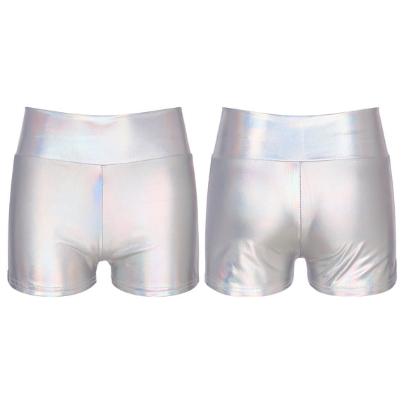 Miutii Women's Shiny Metallic Wetlook Jazz Hip Hop Dance Shorts Rave Festival Fancy Dress Booty Silver B XL