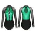 thumbnail image 1 of Miutii Women's Sparkling Rhinestones Mesh Long Sleeve Gymnastics Leotard BodySuit Dance or Tumbling Green L, 1 of 9