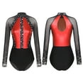 thumbnail image 1 of Miutii Women's Sparkling Rhinestones Mesh Long Sleeve Gymnastics Leotard BodySuit Dance or Tumbling Red S, 1 of 9