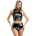 thumbnail image 1 of Miutii Womens 2PCs Metallic Rave Party Club Pole Dance Outfits Crop Tank Top with High Waist Booty Shorts Black S, 1 of 3
