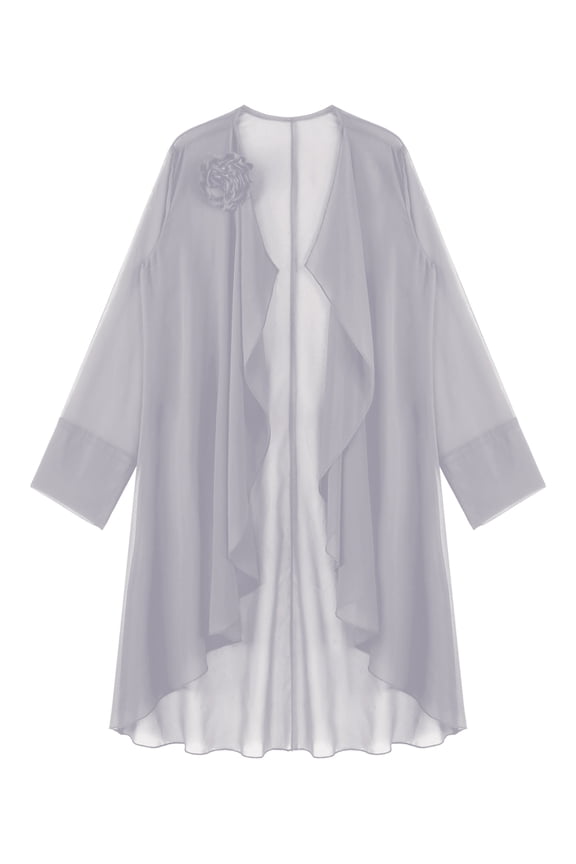 Womens Long Flower Cardigan Casual Draped Open Front Chiffon Cascade Cardigan Duster Gray S