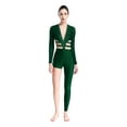 thumbnail image 1 of Miutii Womens Rhinestone Gymnastics Jumpsuit Figure Skating Leotard Keyhole Back Unitard Bodysuit Green L, 1 of 7