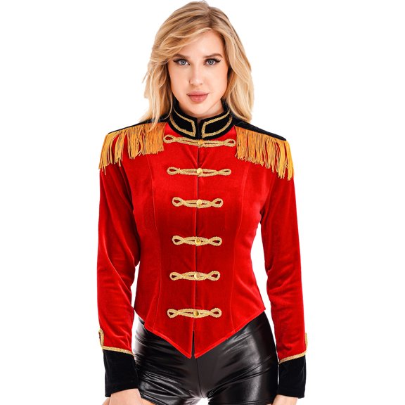 Miutii Womens Ringleader Lion Tamer Jacket Coat Magic Show Dress Up Red L