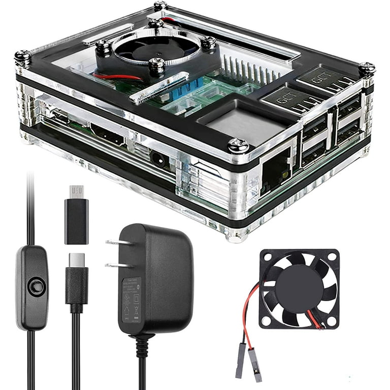 Miuzei Raspberry Pi 3 B+ Case with Fan Cooling and 3 Heat-Sinks, 5V 2.5A  Power Supply with On/Off Switch Cable for RPi 3 B+, 3B, 2b 