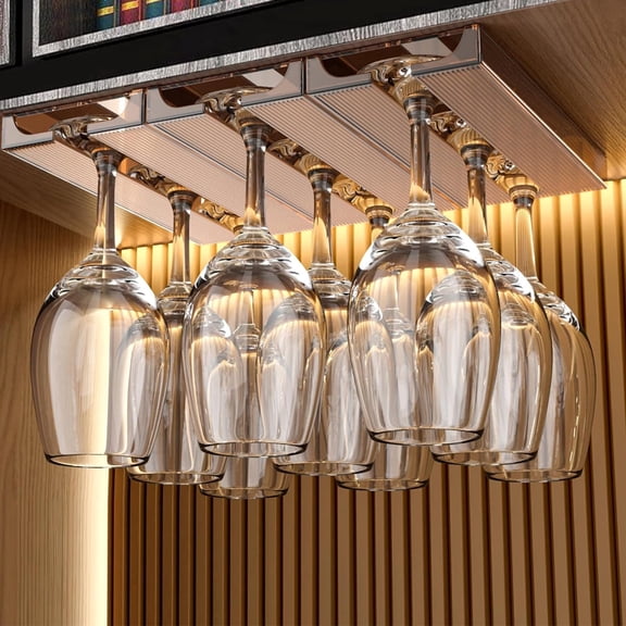 Mivicoo Plastic Wine Glass Holder Under Cabinet, Punch-Free Stemware Rack for Kitchen, Bar & Restaurant, Glass Drying & Storage Hanger, 2 Pack Brown