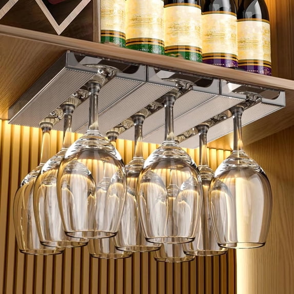 Mivicoo Plastic Wine Glass Holder Under Cabinet, Punch-Free Stemware ...