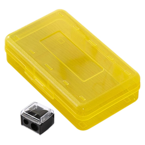 Mivyn 1 Pcs Clear Pencil Boxes for School,Bulk Plastic Pencil Case with Lid,Hard Large Crayon Storage Box,Stackable Stationery Organizer Supplies,2x8x4 Inch,1 Pencil Sharpener,Yellow