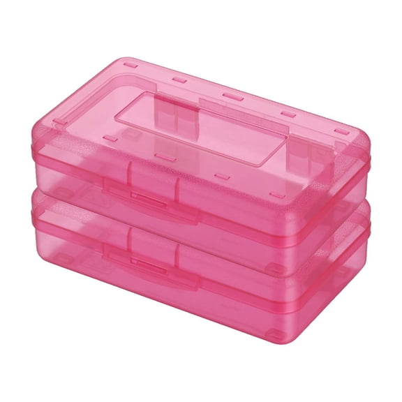 Mivyn 2 Pcs Clear Pencil Boxes for School,Bulk Plastic Pencil Case with Lid,Hard Large Crayon Storage Box,Stackable Classroom Stationery Organizer Supplies for Kids,2x8x4 Inch,Hot Pink