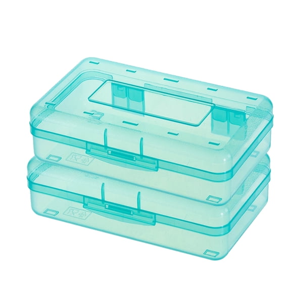 Mivyn 2 Pcs Clear Pencil Boxes for School,Bulk Plastic Pencil Case with Lid,Hard Large Crayon Storage Box,Stackable Classroom Stationery Organizer Supplies for Kids,2x8x4 Inch,Mint Green