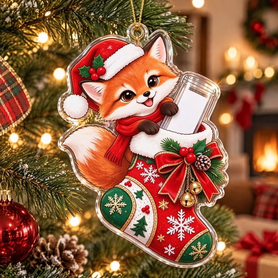 Mivyn Christmas Cash Gift Ornament, Fox Christmas Stocking Wallet Ornament, 2D Flat Acrylic Money Holder Charm, Xmas Tree Hanging Decoration for Home Use, 6 x 6 in, 1 Pcs