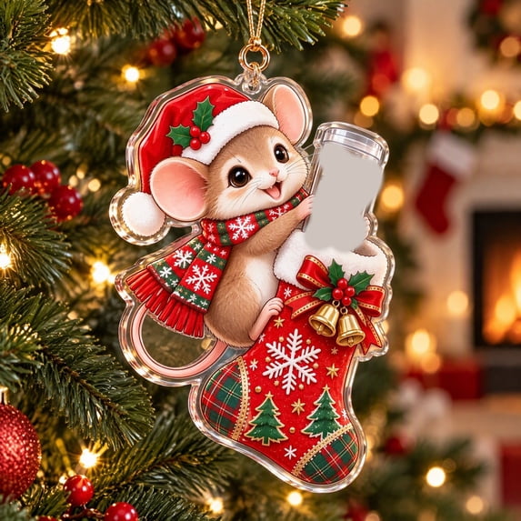 Mivyn Christmas Cash Gift Ornament, Mouse Christmas Stocking Wallet Ornament, 2D Flat Acrylic Money Holder Charm, Xmas Tree Hanging Decoration for Home Use, 6 x 6 in, 1 Pcs