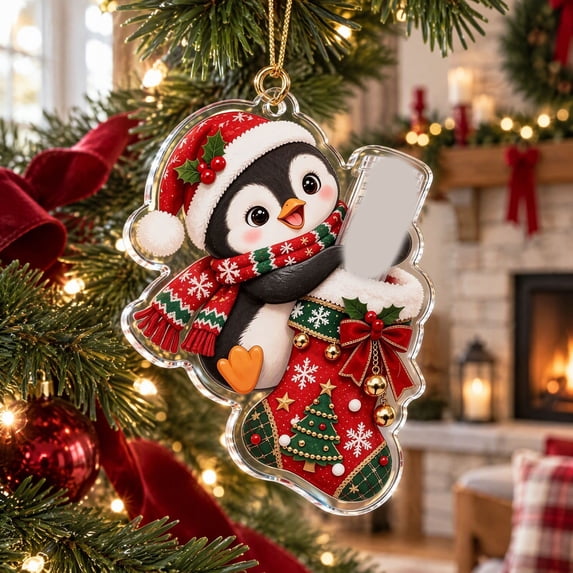 Mivyn Christmas Cash Gift Ornament, Penguin Christmas Stocking Wallet Ornament, 2D Flat Acrylic Money Holder Charm, Xmas Tree Hanging Decoration for Home Use, 6 x 6 in, 1 Pcs