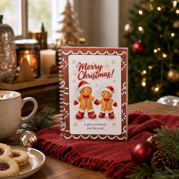 Mivyn Christmas Gift Card Book, 6X8.3 Holiday Gift Booklet, DIY Spiral Bound Merry Christmas Kit, 10-Page Surprise Greeting Card Book for Cards Cash, Write-In Notes Gift