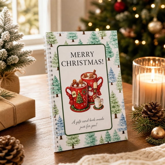Mivyn Christmas Gift Card Book, 6X8.3 Holiday Gift Booklet, DIY Spiral Bound Merry Christmas Kit, 10-Page Surprise Greeting Card Book for Cards Cash, Write-In Notes Gift