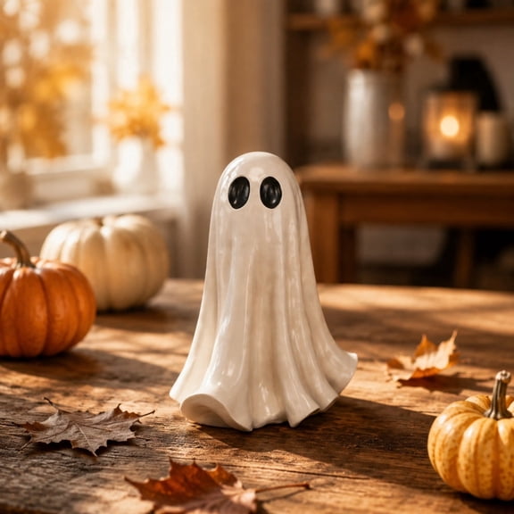 Mivyn Cute Ghost Figurine, Hand Painted White Spooky Ornament, Minimalist Halloween Desktop Decor, Chic Accent for Holiday Party Prop, Home Display, White