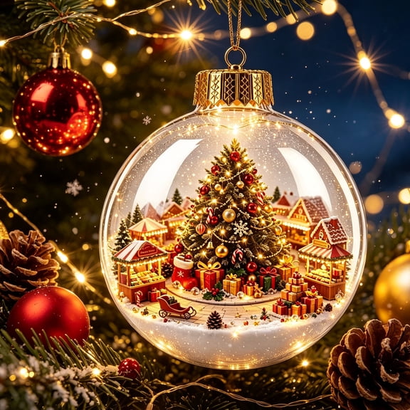 Mivyn Glowing Christmas Story Ornament, 3.15" Light-Up Mini Holiday Scene with Warm LED Light, Festive Keepsake Gift for Home Christmas Party Decoration,1PCS,