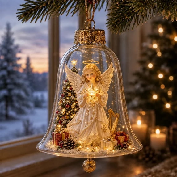 Mivyn Glowing Christmas Story Ornament, 4"Light-Up Mini Holiday Scene with Warm LED Light, Festive Keepsake Gift for Home Christmas Party Decoration,1PCS,Bell Shape