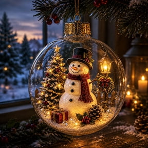 Mivyn Glowing Christmas Story Ornament, 4"Light-Up Mini Holiday Scene with Warm LED Light, Festive Keepsake Gift for Home Christmas Party Decoration,1PCS,