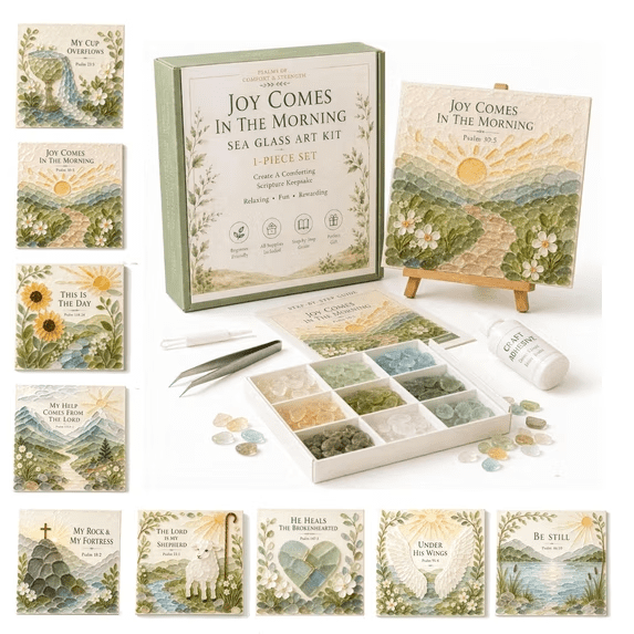 Mivyn Psalms of Comfort & Strength Sea Glass Art Kit, Christian DIY Craft Kit with Inspirational Bible Verse Design, Gift for Home Art Decor,#Joy Comes In The Morning