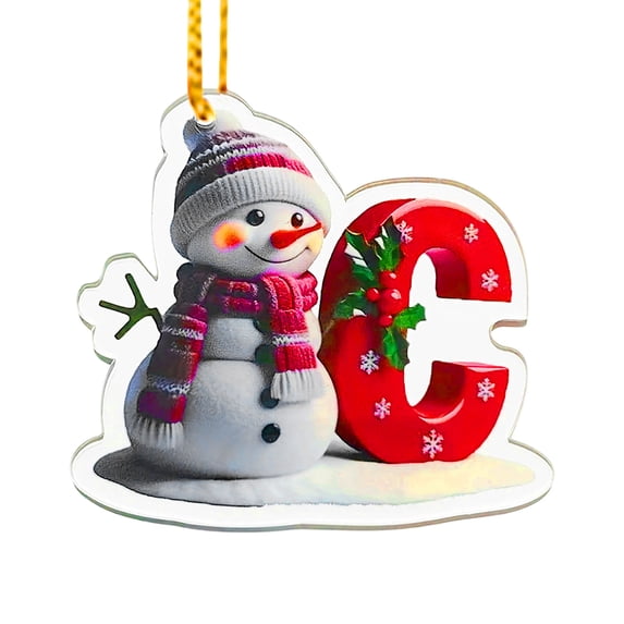 Mivyn Snowman Christmas Ornaments,3" Personalized Letter Ornaments for Christmas Tree, 2D Initial Ornament, Letter Ornament for DIY Hanging Xmas Decor, Gift for Family Friends