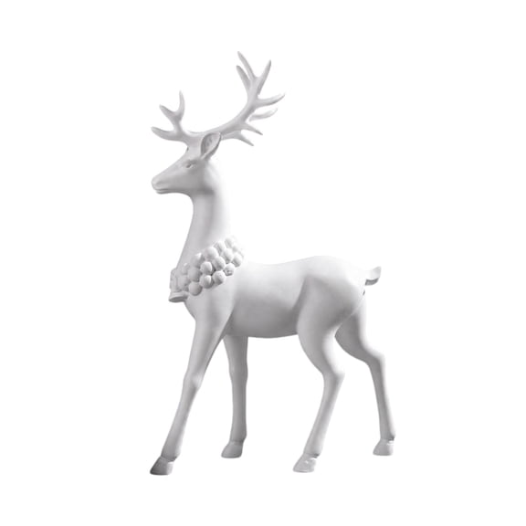 Mivyn White Matte Christmas Reindeer Resin Figurines, Modern Festive Tabletop Holiday Decoration, Elegant Deer Statue with Berry Collar for Mantel Shelf, 7 x 6 in, Clear, 1 Pcs